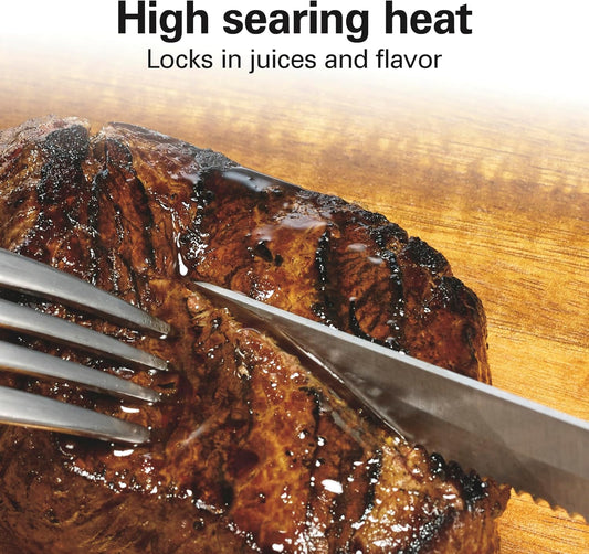 Hamilton Beach Electric Indoor Searing Grill Removable Easy-To-Clean Nonstick Plate, 6-Serving, Extra-Large Drip Tray, Stainless Steel (25360) - PuriLite