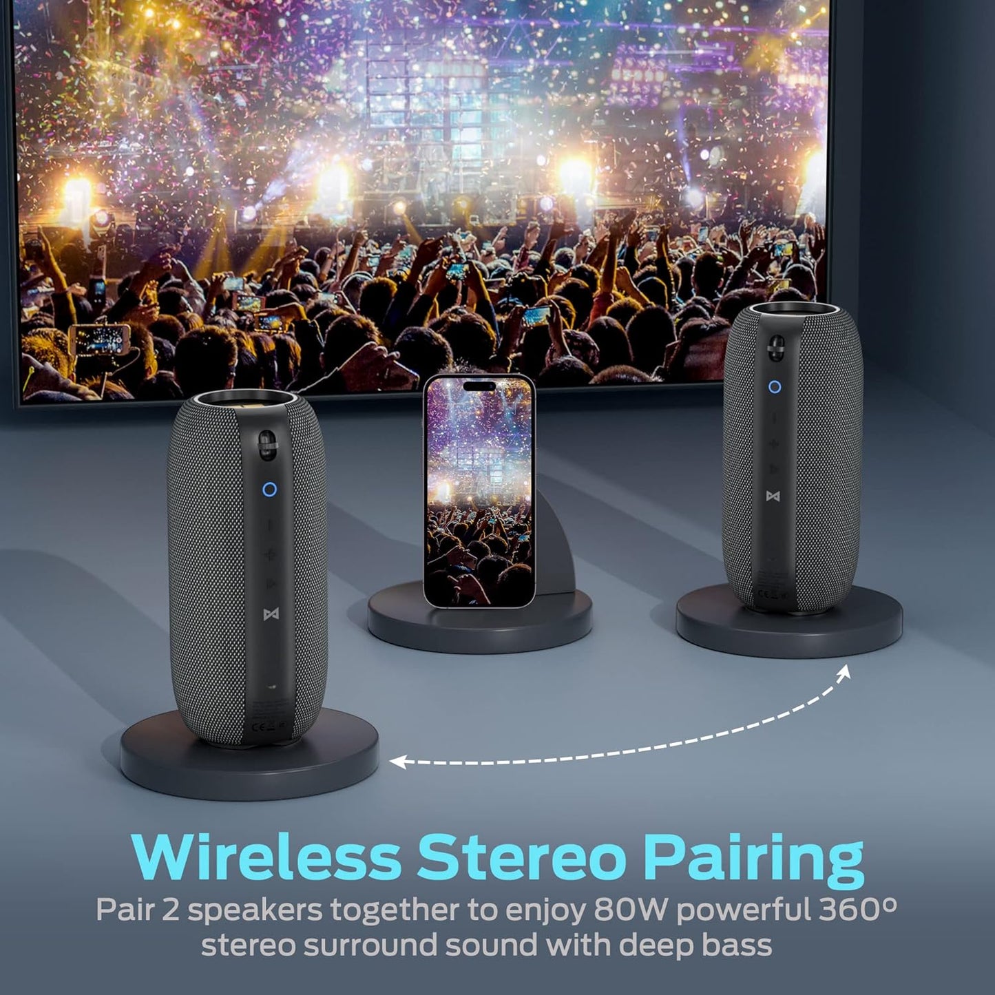 Monster S320 Bluetooth Speaker, Portable Bluetooth Speaker, 40W True Wireless Speaker,360° Stereo Sound Effect, IPX7 Waterproof Speaker, 32 Hour Playing Time, Suitable for Outdoor Speaker