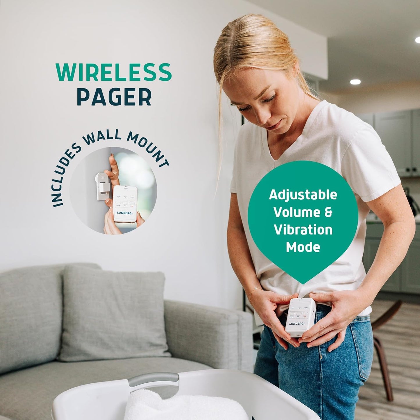 Lunderg Undermattress Bed Alarm for Elderly Adults & Chair Alarm Set - Wireless Early-Alert Mattress Pad, Chair Pad & Pager - Bed Alarms and Fall Prevention for Elderly and Dementia Patients