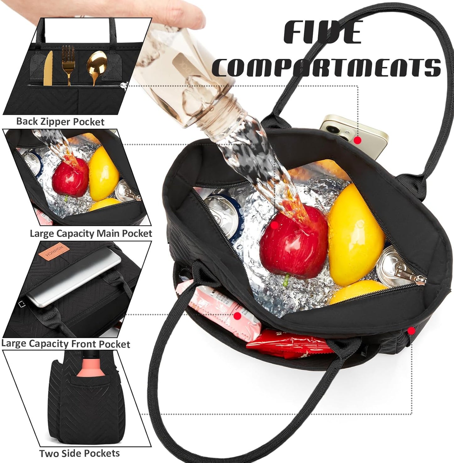 Lunch Bag for Women, Insulated Lunch Box for Work, Large Leakproof Cooler Purse with Side Pockets & Removable Shoulder Strap Women's Lunch Tote Bag for Picnic Work Beach Cute Lunch Bags (Heart)