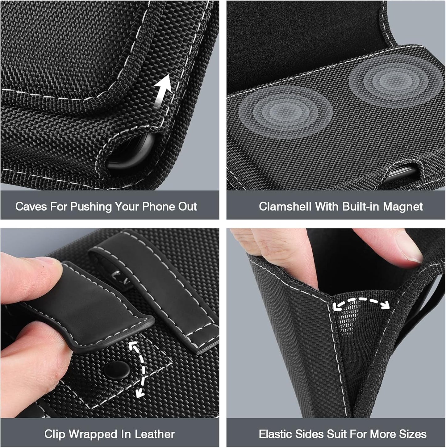Horizontal Cell Phone Holster, MoKo Nylon Belt Clip Holster丨Newly Updated Stereoscopic Outlook Pouch Fits iPhone 14/14 Plus/pro/pro max/SE 3 2022/iPhone 13-8 Series, Samsung S21/S10/S9/S8, Black