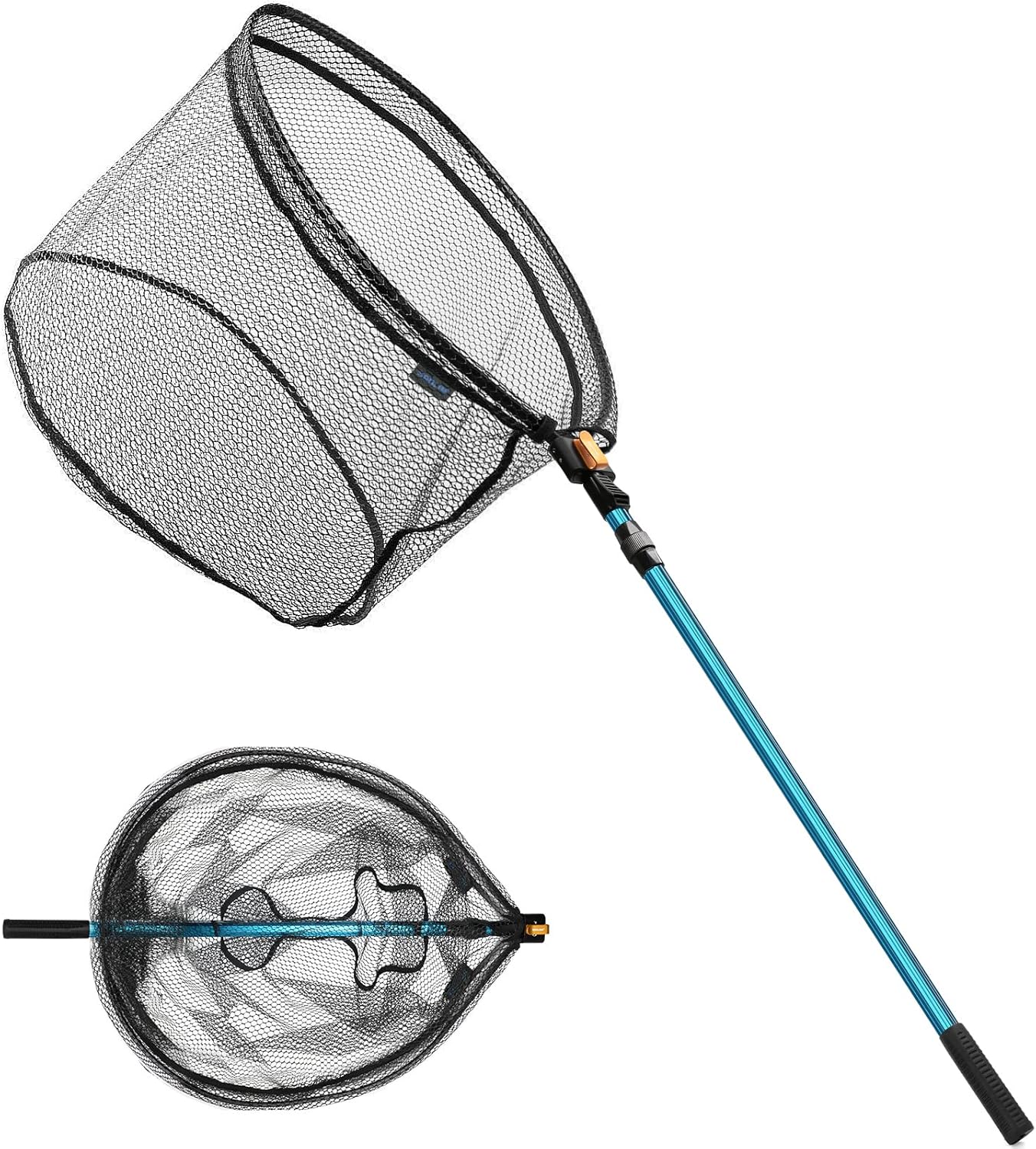 SAN LIKE Fishing Net Telescopic Landing Nets Folding Rubber Fish Net Rubber Coated Landing Net with Adjustable Sturdy Pole Handle for Saltwater Freshwater Bass Trout Fishing Easy Catch & Release