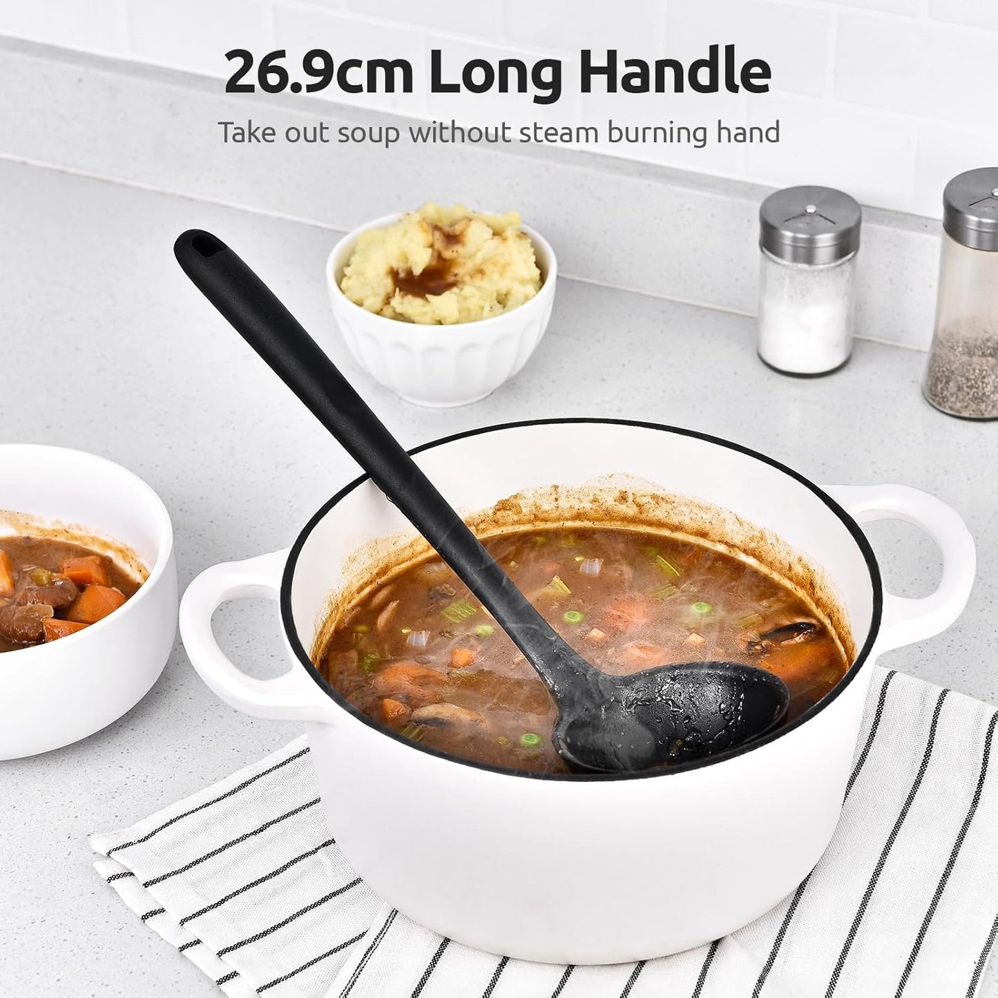 13 inch Silicone Soup Ladle: U-Taste 600ºF Heat Resistant 4 oz Large Non-Stick Seamless Rubber Kitchen Deep Serving Spoon with Non-Slip Solid Long Handle for Cooking Sauce/Stews/Gravies/Chili(Purple)