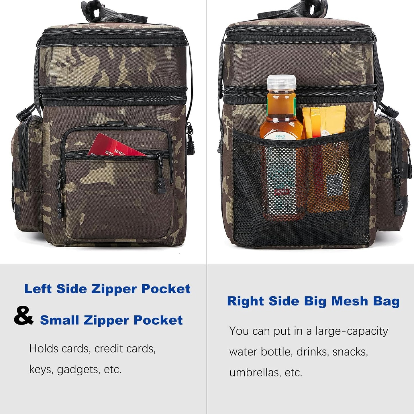 Tactical Lunch Bag for Men, Large Leakproof Insulated Lunch Box, Lunch Cooler Bag with Shoulder Strap, Lunch Pail for Adults Work Outdoor Picnic Trips, Black Camo