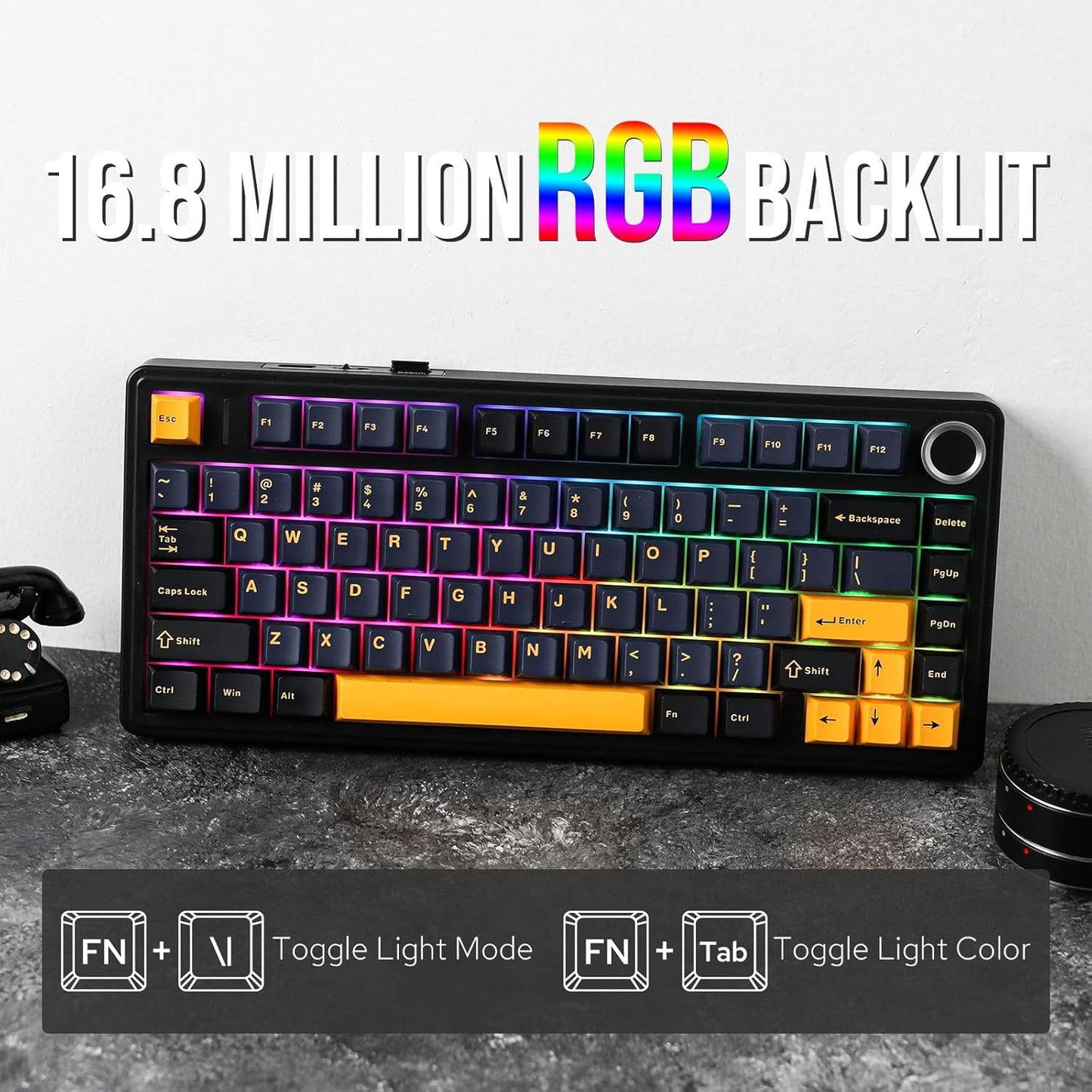 EPOMAKER x Aula F75 Gasket Mechanical Keyboard, 75% Wireless Hot Swappable Gaming Keyboard with Five-Layer Padding&Knob, Bluetooth/2.4GHz/USB-C, RGB (Black Gradient, LEOBOG Reaper Switch)