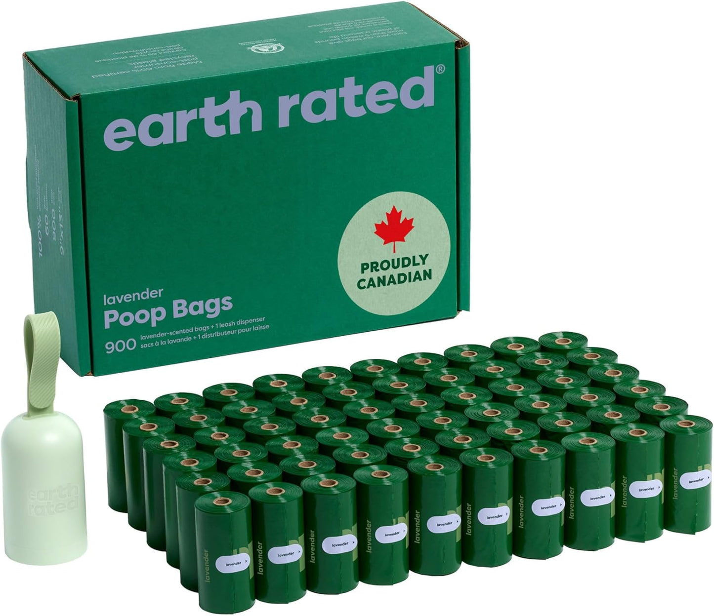 Earth Rated (A Canadian Company), Dog Poop Bag Holder with Dog Poop Bags, Durable and Guaranteed Leakproof, Unscented, 1 Dispenser and 15 Bags