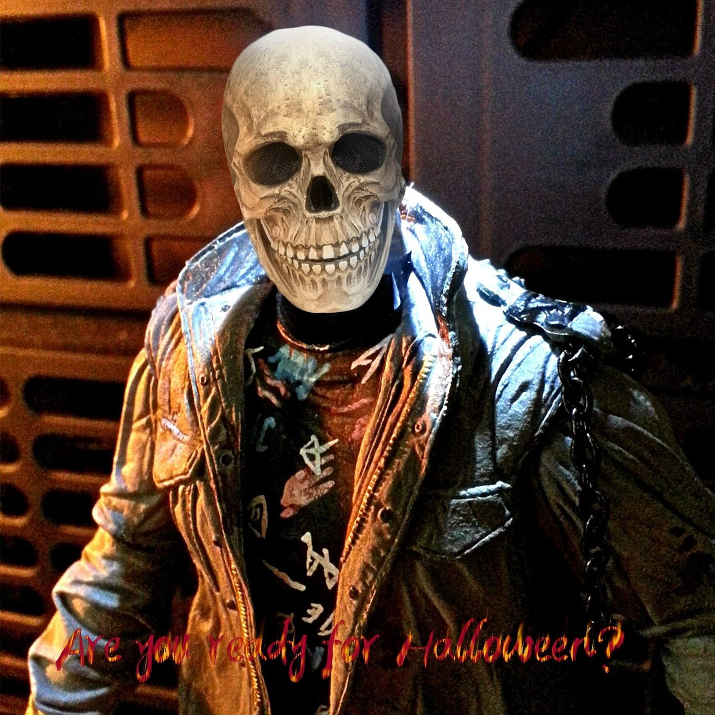 FLORENCE IISA Human Skull Mask Moving Jaw, Scary Halloween Costumes Mask, Full Head Skull Mask Realistic Latex (1P-Grey)