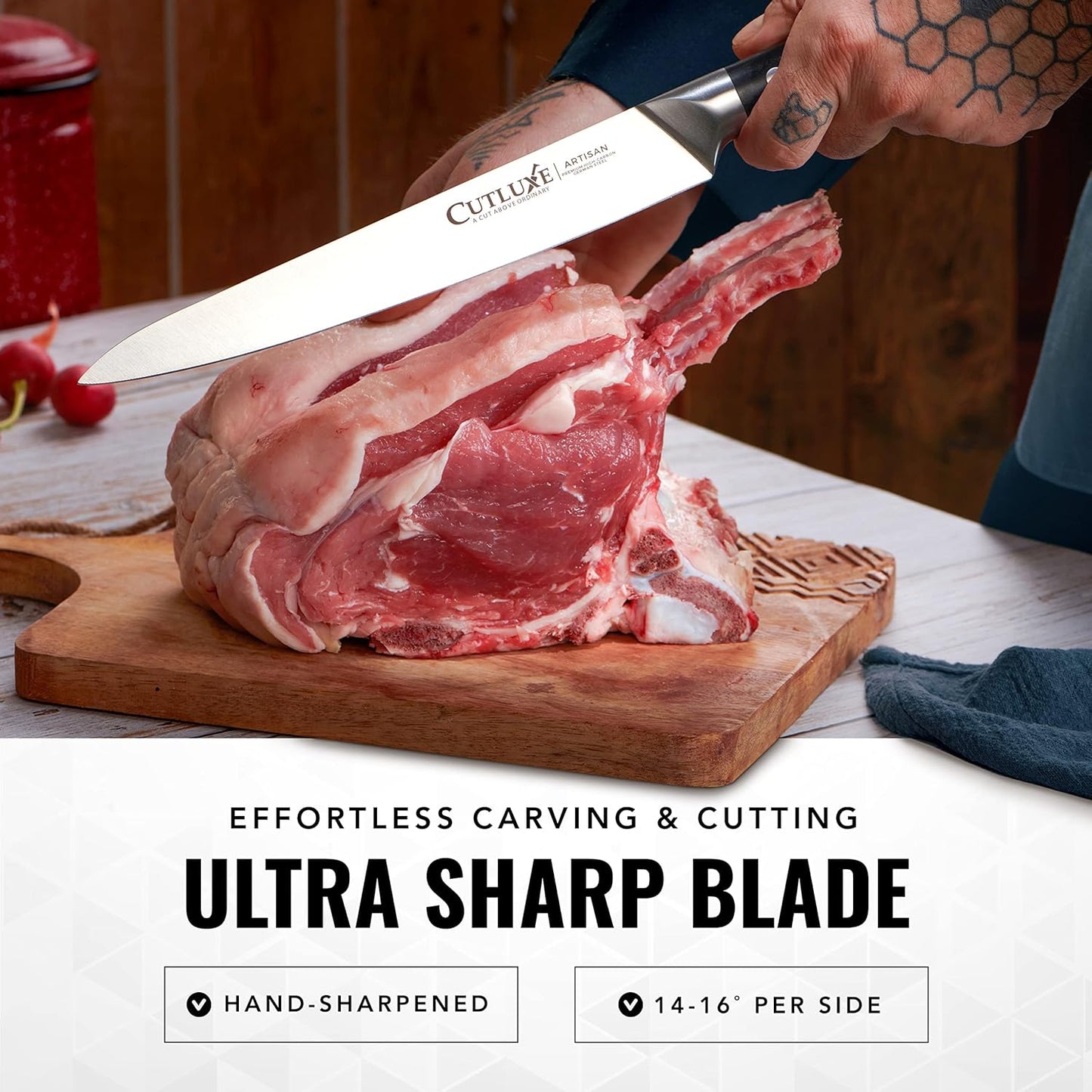 Cutluxe Butcher Knife – 10″ Cimeter Breaking Knife, Razor Sharp Forged High Carbon German Steel, Full Tang Carving Knife, Ergonomic Handle Design – Artisan Series - PuriLite