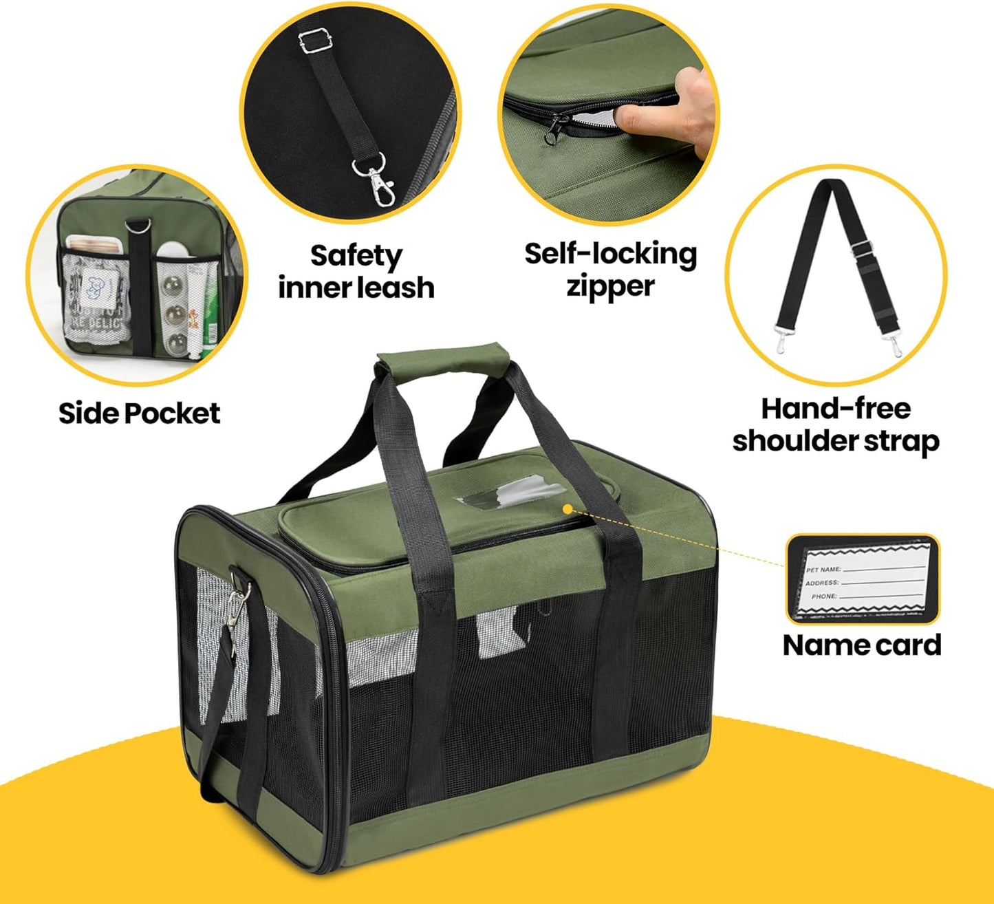 Conlun Cat Carrier Airline Approved, Soft-Sided Dog Carrier with Inner Safety Leash, Pet Transport Carrier for Small-Medium Cats Puppies up to 15 Lbs, Collapsible Travel Kitten Carrier Bag -Black M