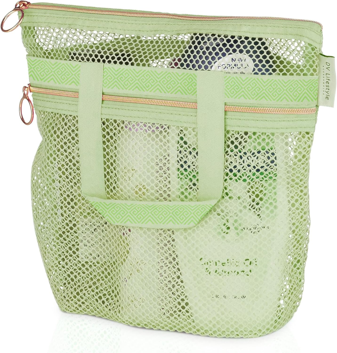Mesh Shower Caddy Portable 10.2x9.9'' Shower Bag with Zipper & 2 Pockets. Shower Tote Ideal for Gym, Travel, Camp, Beach, for Sunscreen, Dorm & College Essentials (Black)