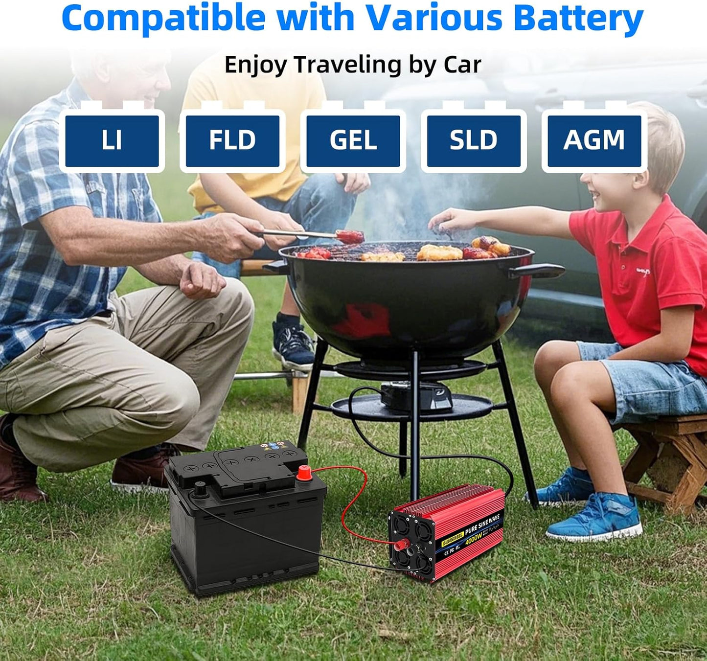 SUNWHEEL 4000W Pure Sine Wave Inverter, 12V DC to 110V/120V AC Power Inverter for RV、Microwave、Off Grid、Truck、Refrigerator、Air Conditioner with 4 AC outlets and LCD Display