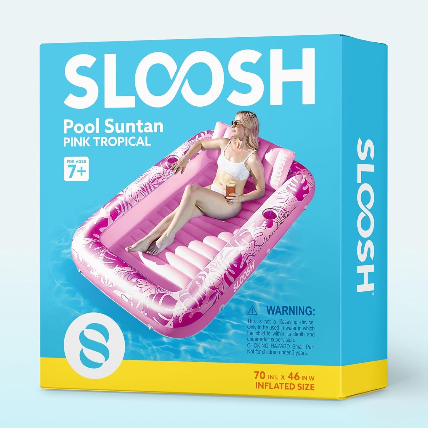 Sloosh Inflatable Tanning Pool Lounger Float-XL, 85" x 57" Extra Large Suntan Sun Tan tub for Adults, Bed Blow up, Raft Lounge Floatie, XL-Blue