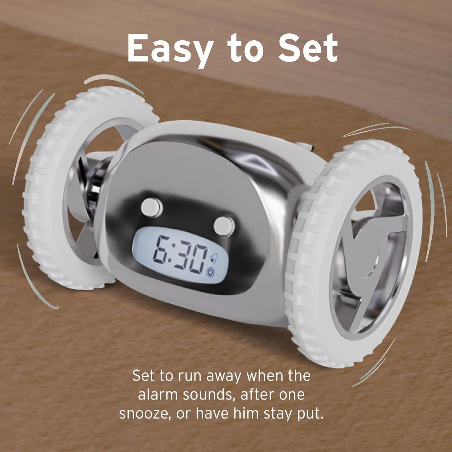 CLOCKY Extra Super Loud Alarm Clock for Heavy Sleepers Adults Kids Teens Bedroom, Move Jump Roll Run Away Easy to Set Smart Digital Alarm Clock Funny Gag Gift (Chrome)