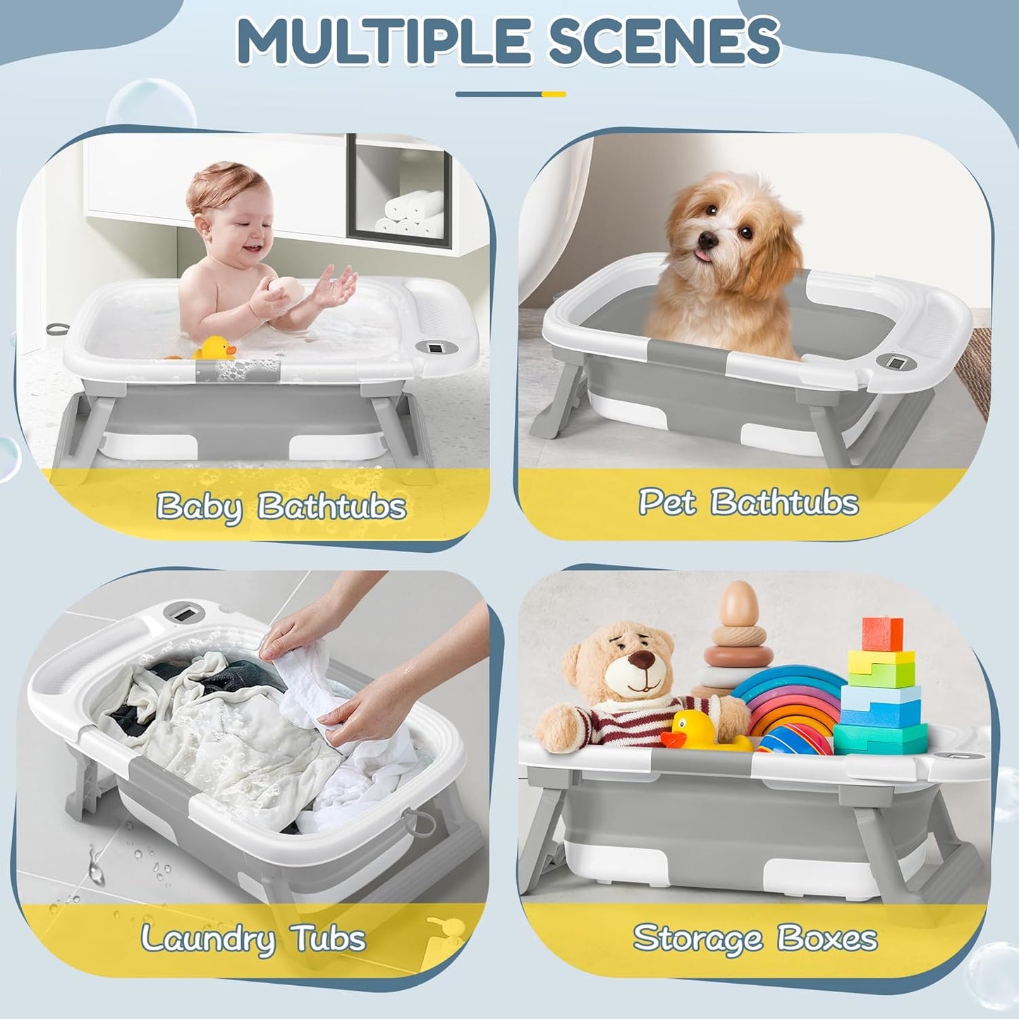 Collapsible Baby Bathtub,Baby Bath Tub with Thermometer & Soft Cushion,Baby Bathtub for Newborn to Toddler 0-36 Months,Portable Travel Baby Tub with No-Slip Feet,Baby Shower Gifts,Pink
