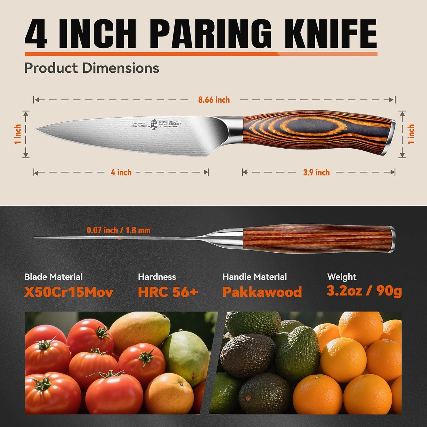 TUO Boning Knife - Razor Sharp Fillet Knife - High Carbon German Stainless Steel Kitchen Cutlery - Pakkawood Handle - Luxurious Gift Box Included - 7 inch - Fiery Phoenix Series