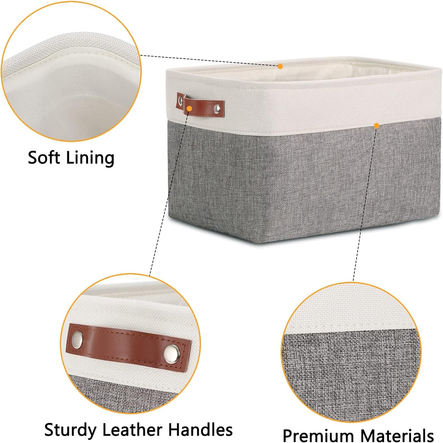 DULLEMELO Storage Baskets for Shelves, Fabric Collapsible Rectangular Storage Bins for Shelves, Closets, Nursery, Home, Office, Empty Gift Baskets (White&Teal)