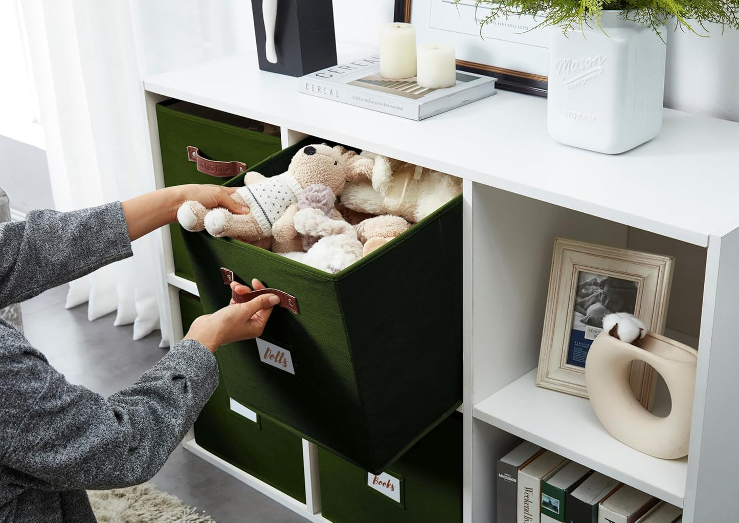 DECOMOMO Cube Storage Bin, Storage Cubes with Labels, Baskets for Shelves Kallax Linen Closet Organizers (Cube 10.5x11"/ 6pcs, Black)