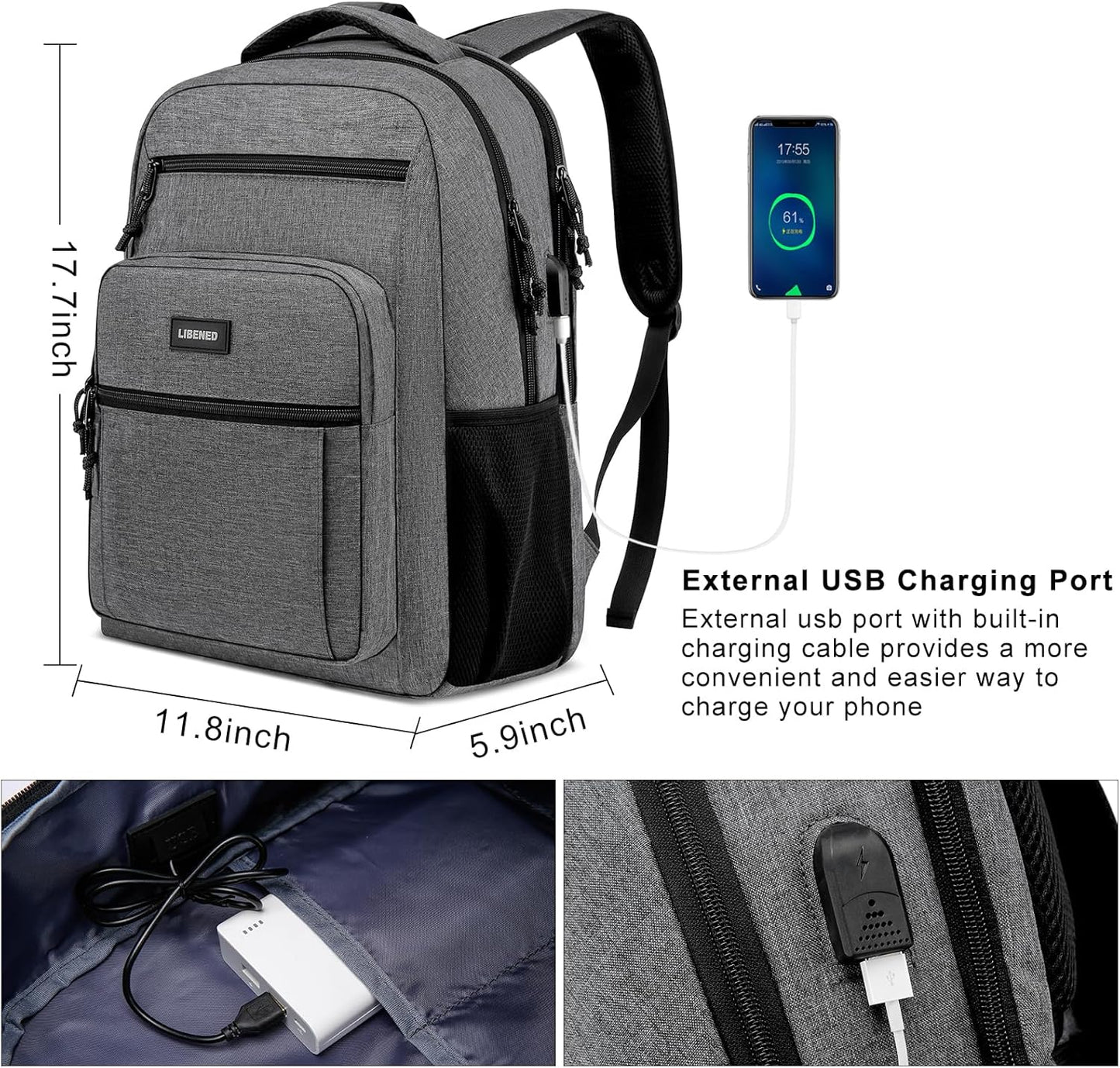 School backpack for Teen Boys, Backpack for Men,15.6 inch Laptop Backpack with USB Charging Port, Large Computer Bookbag with Compartments, Ergonomic Straps, Black