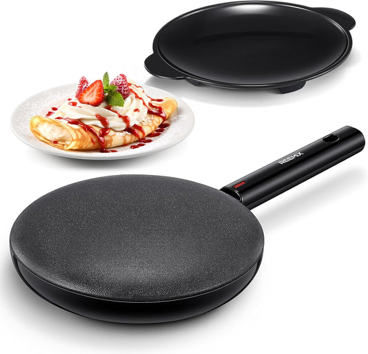 Electric Crepe Maker, 8 Inch(20cm) Portable Crepe Maker Machine With Not-Stick Dipping Plate, Automatic Temperature Control, Nonstick Crepe Pan, Black