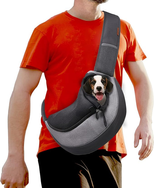 FDJASGY Pet Sling Carrier for Small Dogs Cats,Breathable Mesh Travelling Hand Free Puppy Backpack with Pouch and Adjustable Strap Carrier Grey