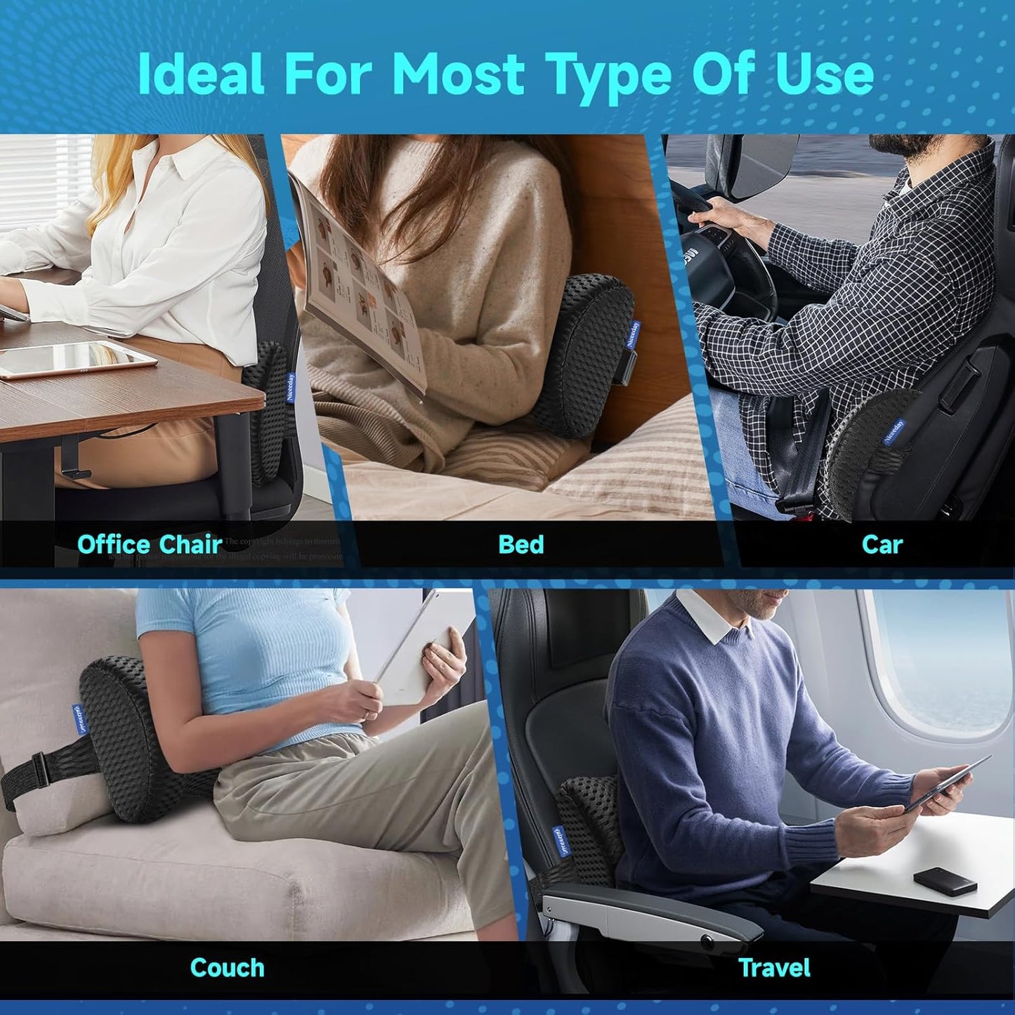 Gel Lumbar Support for Office Chair Back Support for Lower Back Pain Relief Cooling Chair Back Support Cushion Improves Posture Back Rest Memory Foam Back Support Pillow for Gaming Chair, Driving Seat
