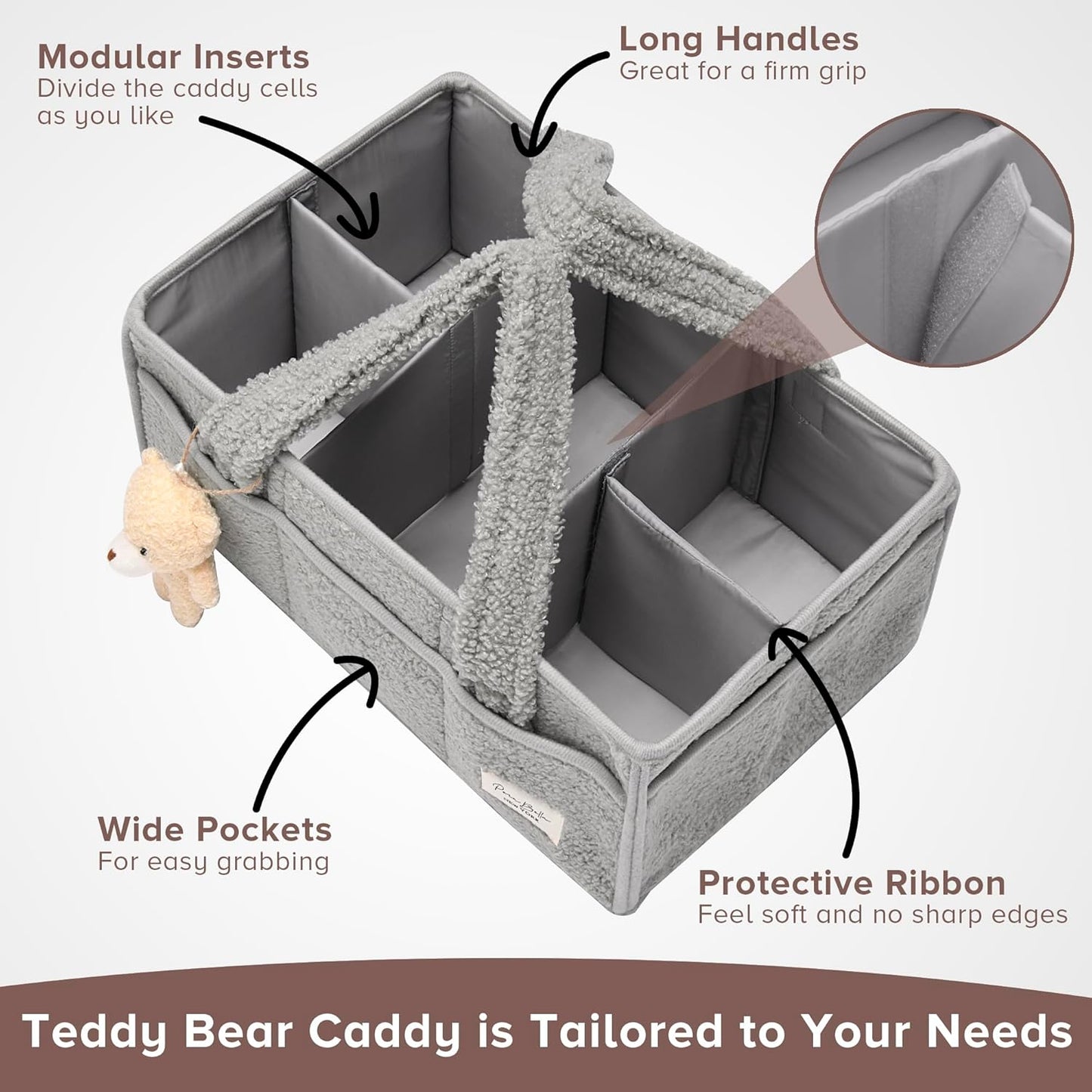 PeraBella Baby Diaper Caddy Organizer, Baby Organizers and Storage for Changing Table, Babies Shower Gift Basket for Boy &Girl, Nursery Essentials Car Caddy Organizer with Handle, White Diaper Basket