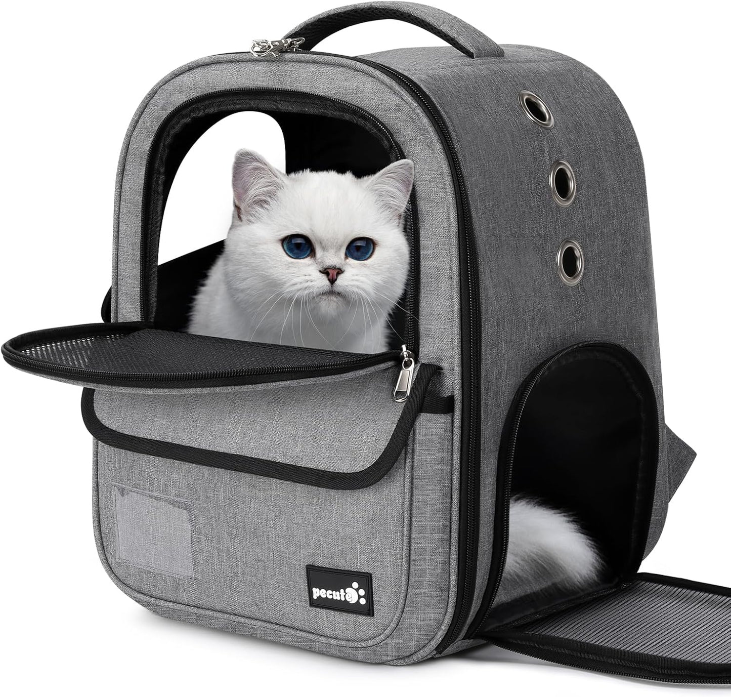 Pecute Cat Backpack up to 13 lbs, Cat Backpack Carrier with Breathable Scratch-Resistant Mesh, Visible Window, 2 Side Openings, Backpack for Cats, Puppies or Rabbits,Great for Travel Hiking Camping