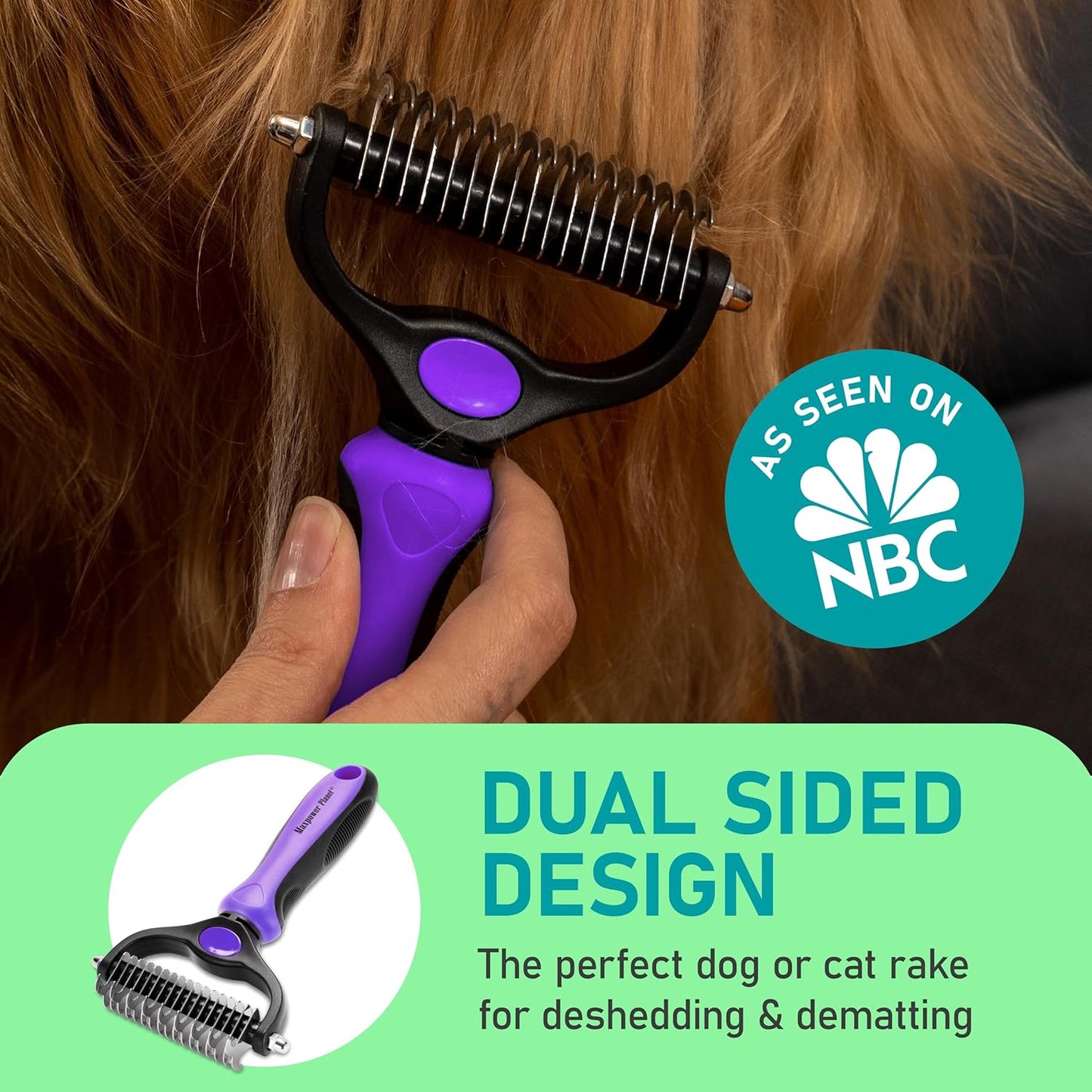 Maxpower Planet Pet Grooming Brush - Double Sided Shedding, Dematting - Undercoat Rake for Dogs - Dog Grooming Brush - Deshedding Brush for Dogs - Dog Brush, Cat Brush, Reduce Shedding by 95%, Black - PuriLite