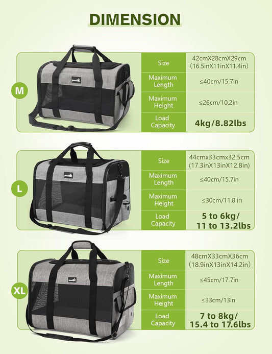 Pecute Cat Carrier Dog Carrier up to 15lbs,Pet Carrier for Cats and Puppies with Foldable Bowl, Soft-Sided Bag with Breathable Mesh, Suitable for Long and Short Trips Travel Camping Outdoor - PuriLite