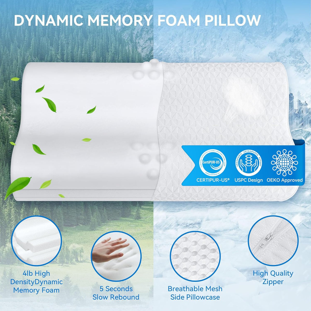 Sandwich Cervical Neck Pillow Queen Size, Memory Foam Pillow for Sleeping, Adjustable Contour Ergonomic Orthopedic Cooling Pillow for Side, Back & Stomach Sleepers(Soft)