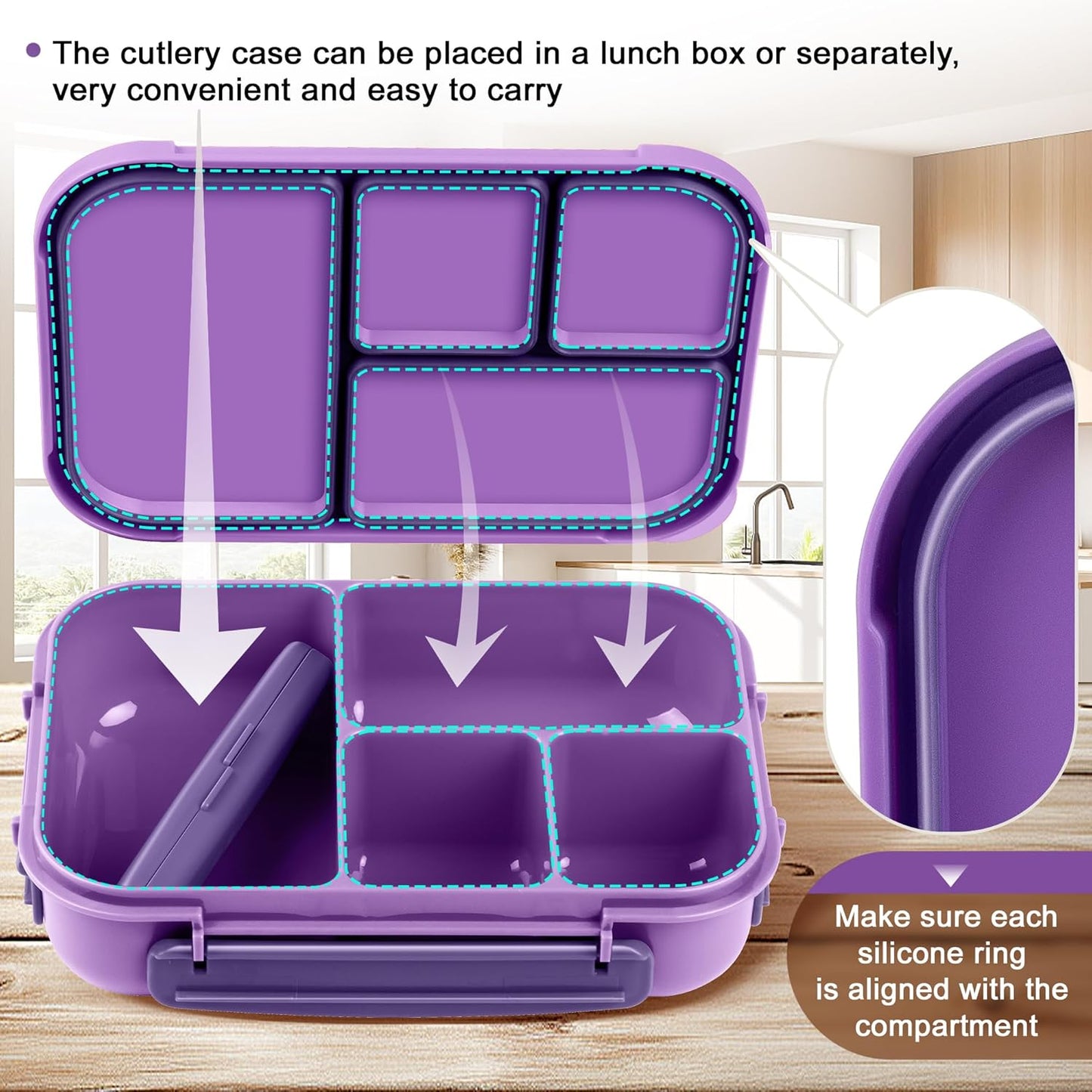 Amathley Lunch Box Kids,Bento Box Adult Lunch Box,Leakproof Lunch Containers for Adults/Kids/Toddler,1200ML-4 Compartments bento Lunch box with Utensil,Microwave & Dishwasher Safe(Dark Gray)