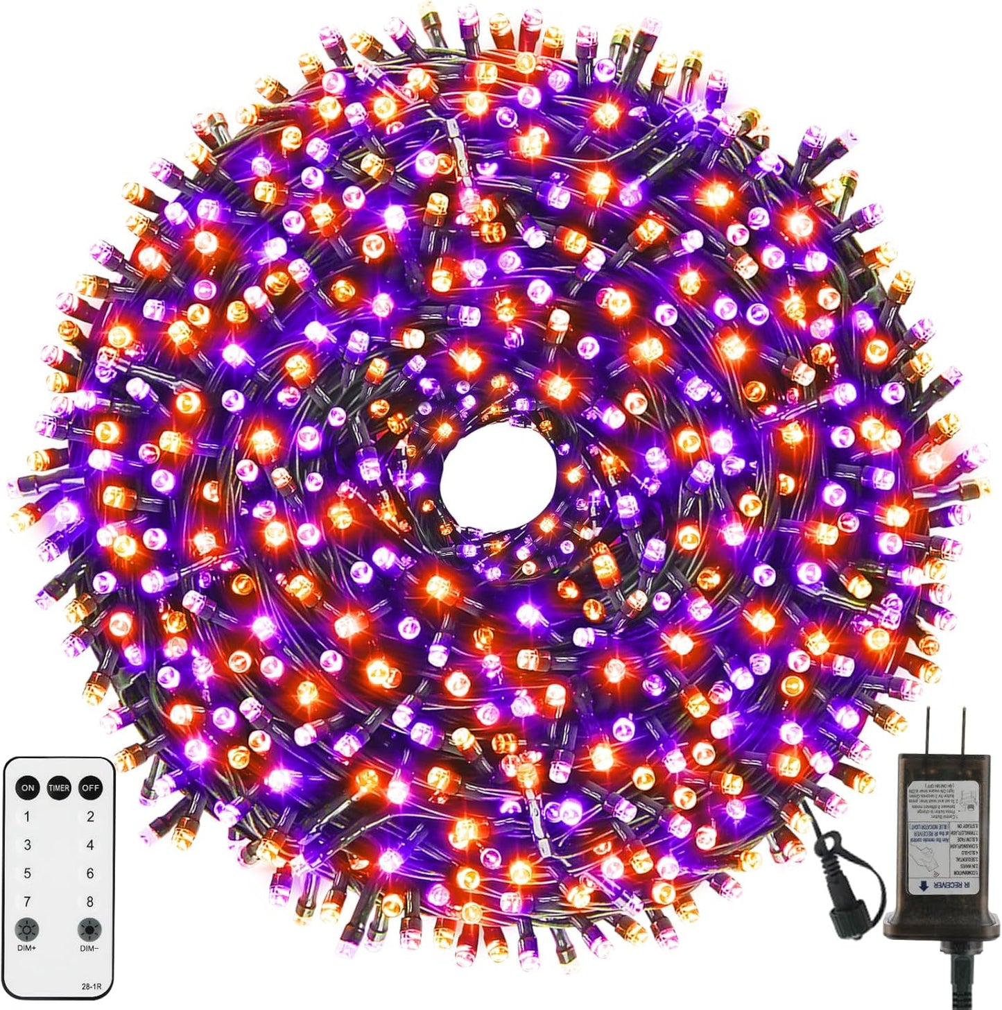 Tcamp 105FT 300 LED Purple Orange Halloween Decorations Lights Motion Activated Sync with 4 Scary Music, 6 Modes Halloween String Lights for Party Yard Outdoor Indoor Decor (3 Sets Connectable)