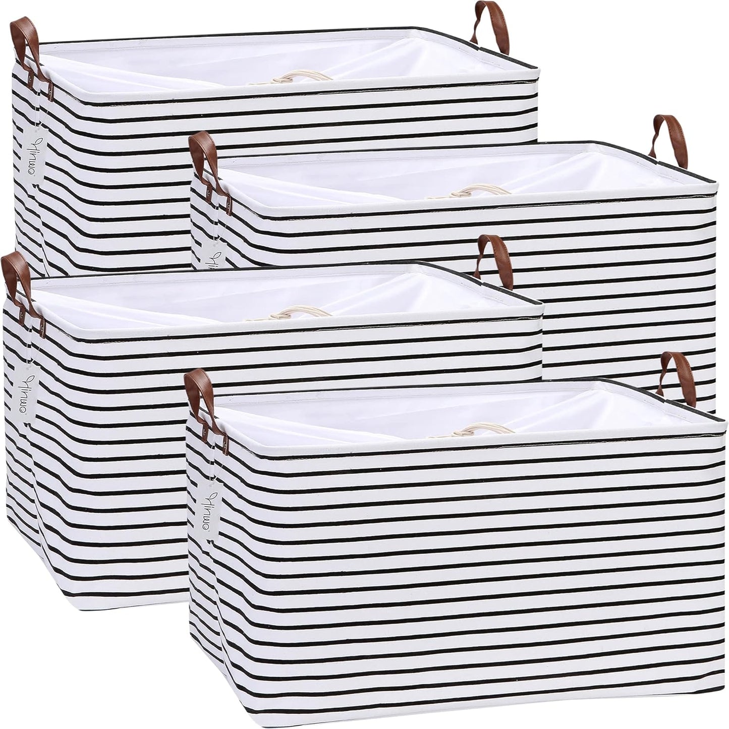 Hinwo 6-Pack Small Canvas Fabric Storage Baskets Set with Handles, Open Storage Bins, Cube Storage Organizer, Shelf Organizer Bins for Closet, 7.9L, 12 x 8 x 5 Inches, Grey Stripe