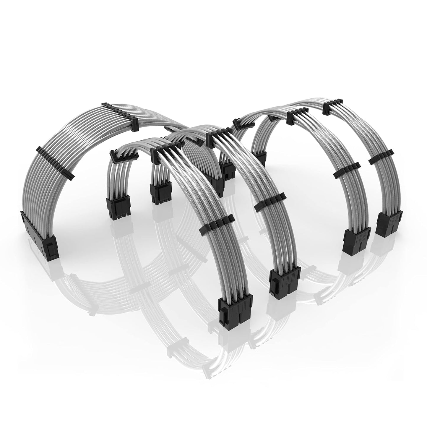 LINKUP - 30cm Super Soft and Flexible PSU Cable Extension Sleeved Custom Mod GPU PC Braided w/Comb Kit | 1 x 24 P (20+4) | 2 x 8 P (4+4) CPU | 2 x 8 P (6+2) GPU Set | 300mm - Blackgreen
