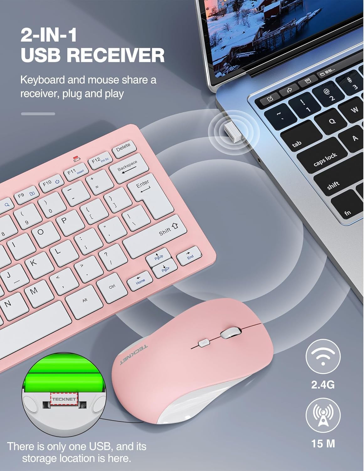TECKNET Keyboard and Mouse Wireless - Compact 2.4GHz Wireless Keyboard and Mouse Combo with Adjustable DPI, Ultra-Quiet Clicks, Lag-Free Performance for Computer, Laptop, PC, Windows, Mac, Chrome OS