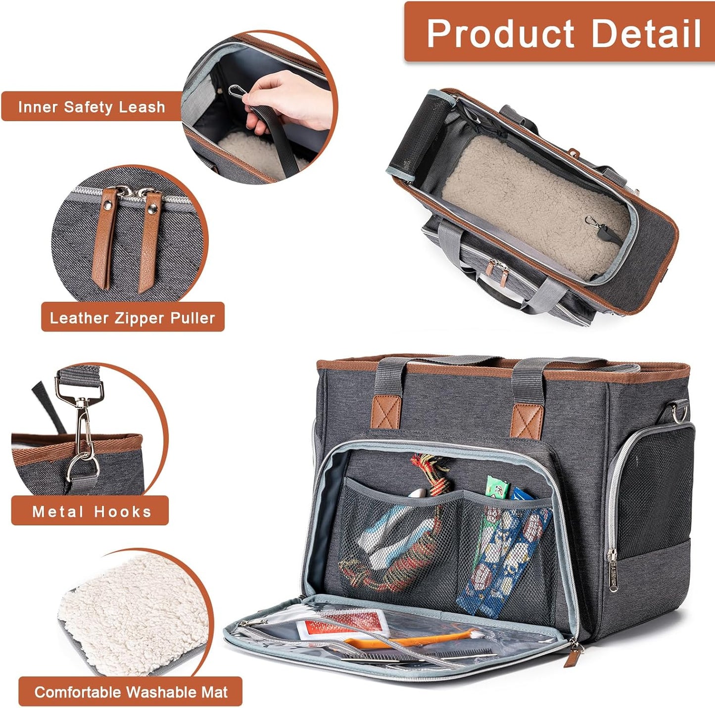 BABEYER Cat Purse Carrier, Puppy Purse Carrier, TSA Airline-Approved Pet Carrier for Small Dogs and Cats Under 12lbs for Travel, Outdoor, Vet Visits-Grey