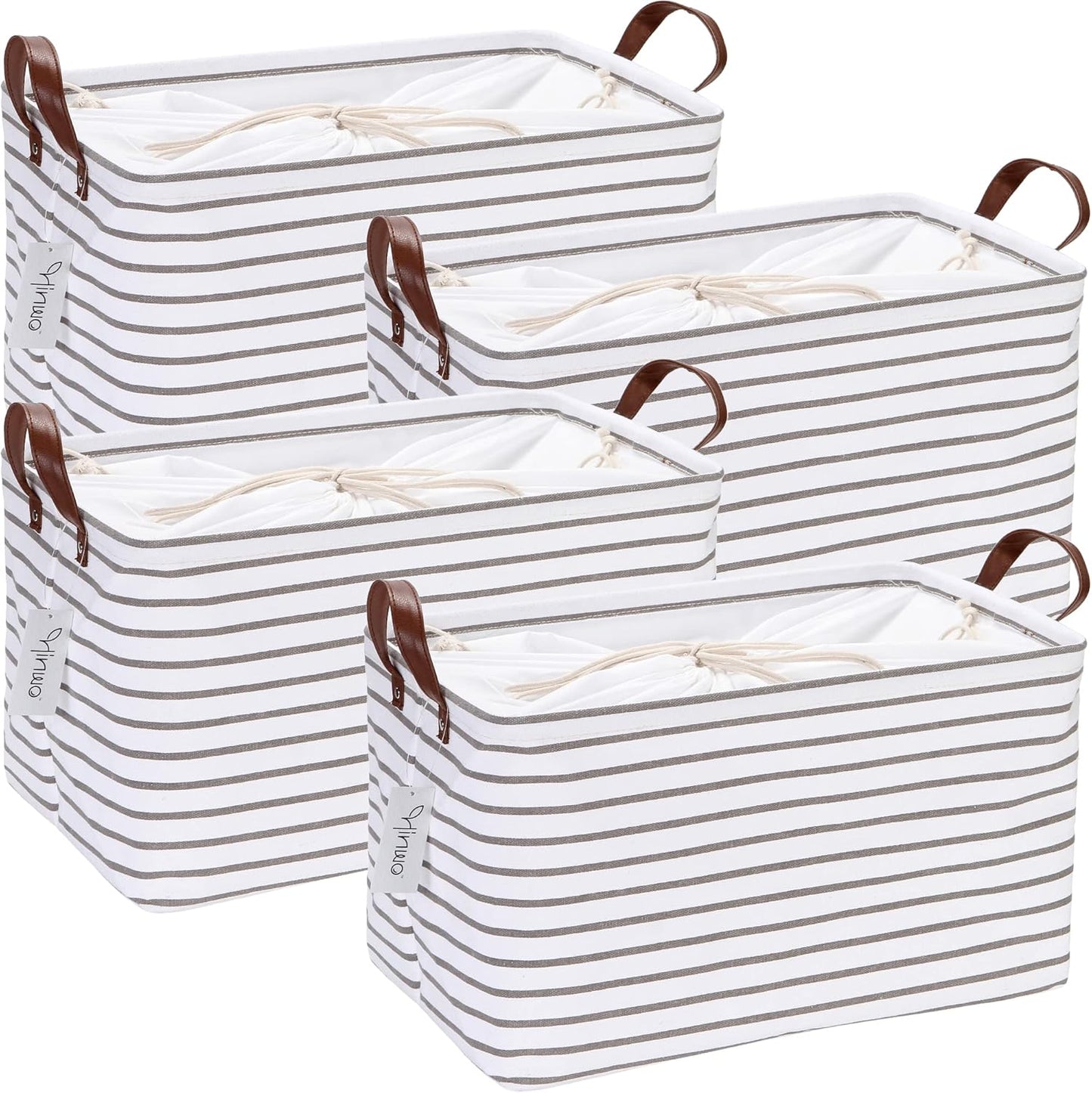 Hinwo 6-Pack Small Canvas Fabric Storage Baskets Set with Handles, Open Storage Bins, Cube Storage Organizer, Shelf Organizer Bins for Closet, 7.9L, 12 x 8 x 5 Inches, Grey Stripe