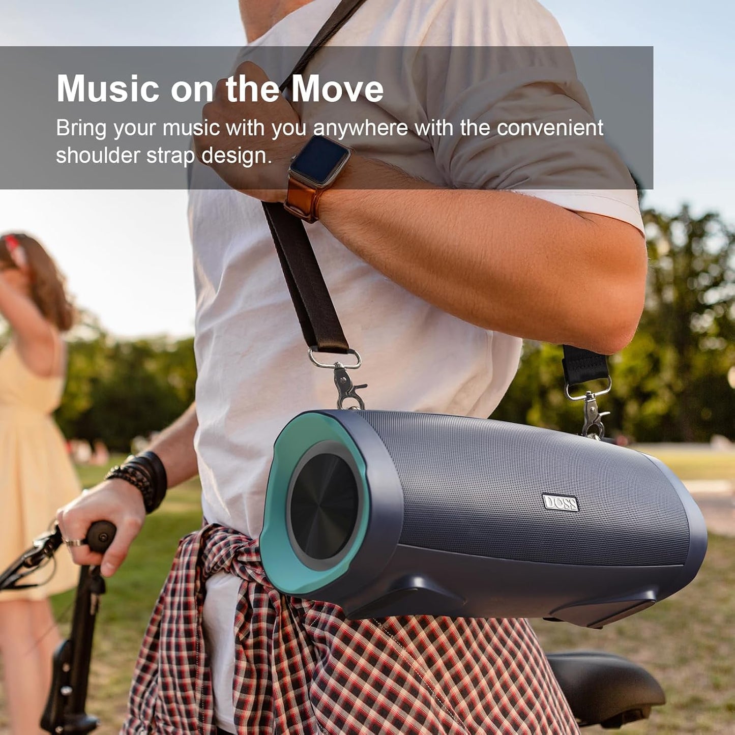 DOSS Extreme Boom Pro D100 Bluetooth Speaker with 140W Peak, 70W Bold Sound, Extra Bass, 24H Playtime, Beat-Sync Lights, IPX6 Waterproof, Portable Strap for Hiking, Camping-Orange