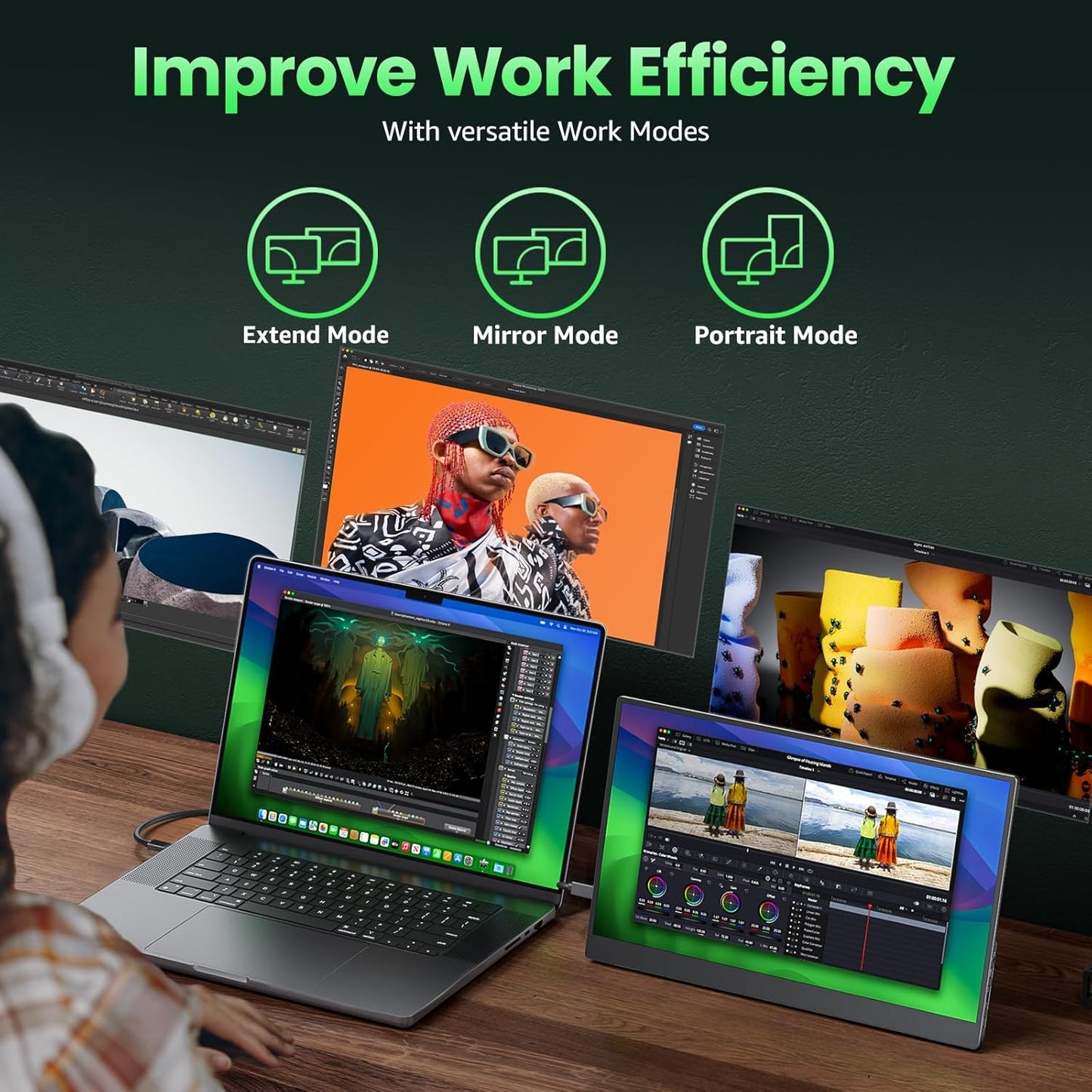 cocopar Portable Monitor 18.5 inch 1080P 100Hz 72% NTSC USB-C HDMI Large Portable Monitor for Laptop MacBook Xbox PS4/5 Switch