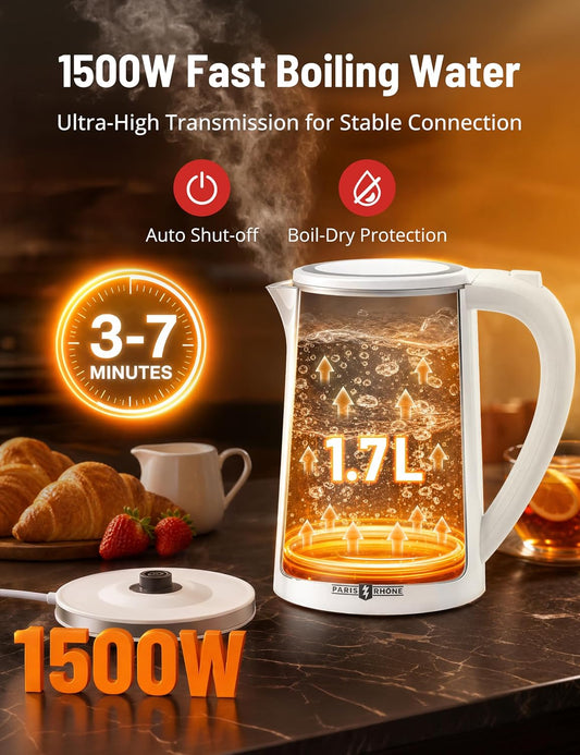Electric Kettle, 1.7L Capacity 6 Temperature Settings Cordless Water Heater