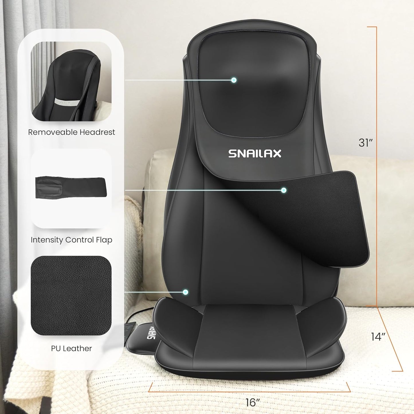 Snailax Shiatsu Neck and Back Massager with Heat Compression, Electric Massage Chair Pad for Neck Back, Massage Chair Full Body for Home Office Use, Gifts for Men, Women