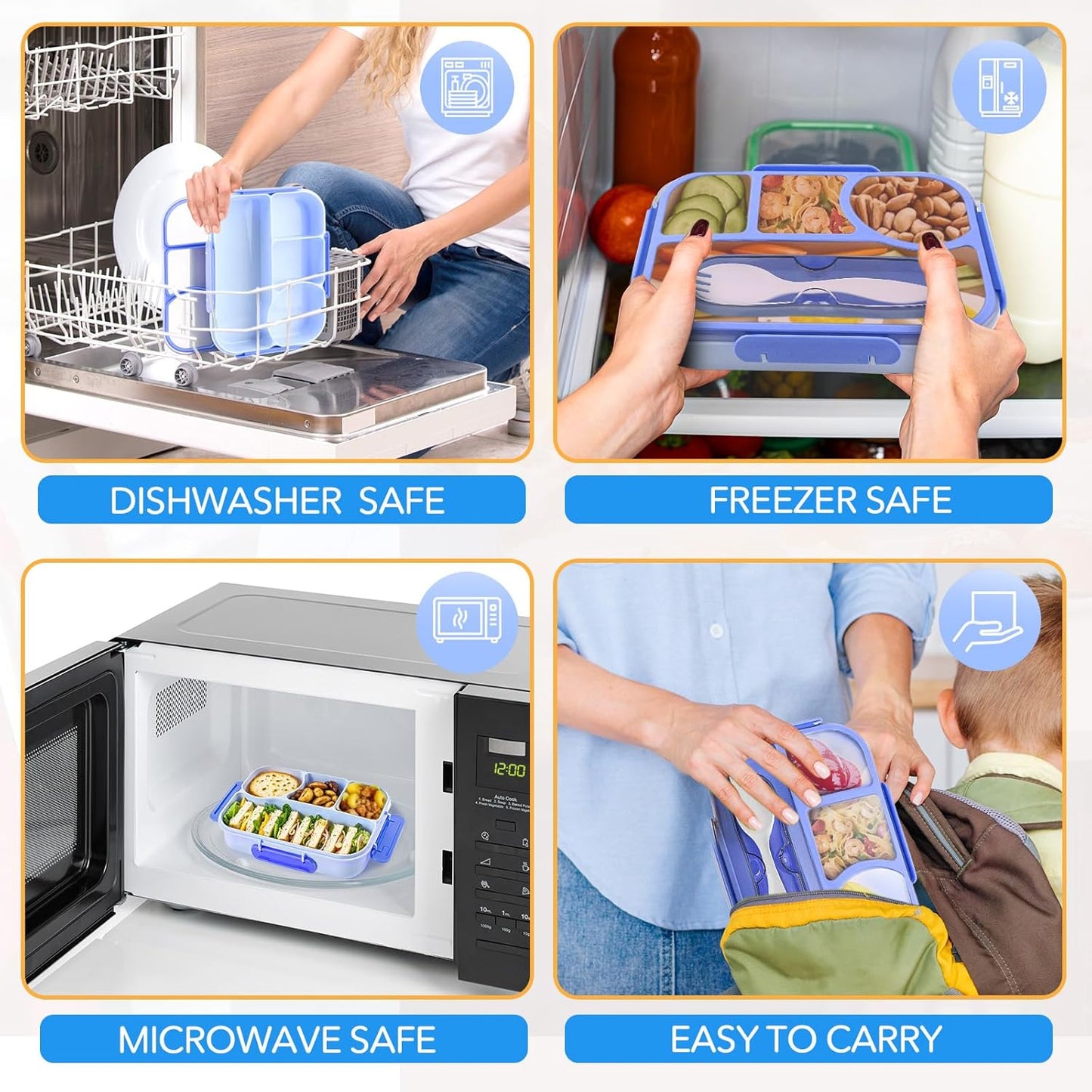 Bento Box Adult Lunch Box with 4-Compartment Leakproof Lunch Containers Microwave and Dishwasher Safe Bento Box with Spoon