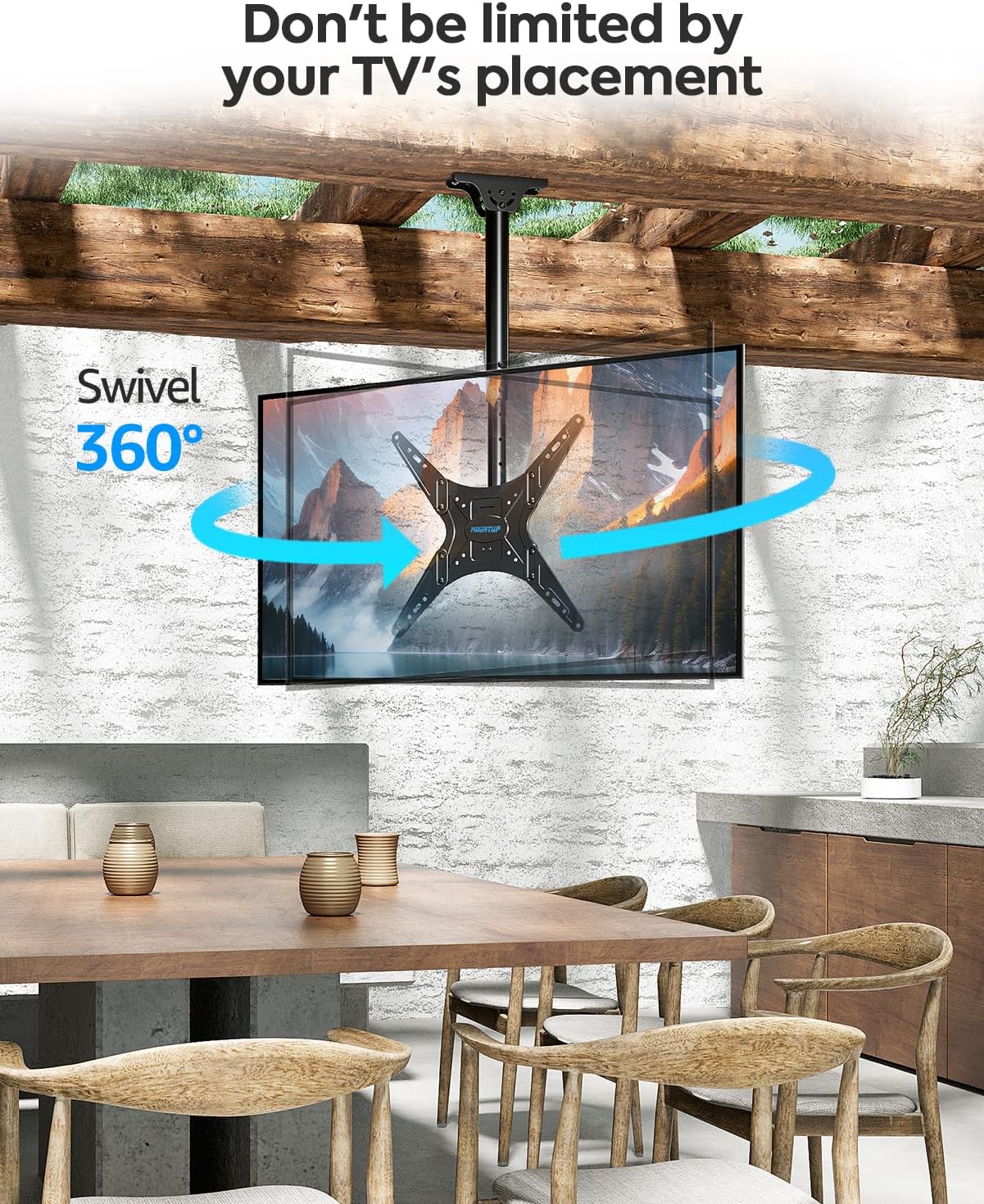 MOUNTUP Ceiling TV Mount for Most 24''-65'' TVs, Hanging TV Ceiling Mount for 32 43 50 55 60 65 inch TVs, Full Motion Height Adjustable TV Mount Bracket, Holds up to 99lbs, Max VESA 400x400mm, MU0039