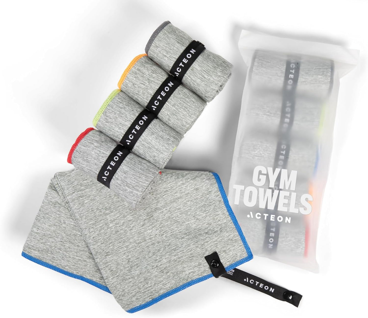 Acteon Microfiber Quick Dry Gym Towel, Silver ION Odor-Free Mega Absorbent Fiber Fast Drying Men Women Workout Gear for Body Sweat, Beach, Camping, Working Out Travel Towels
