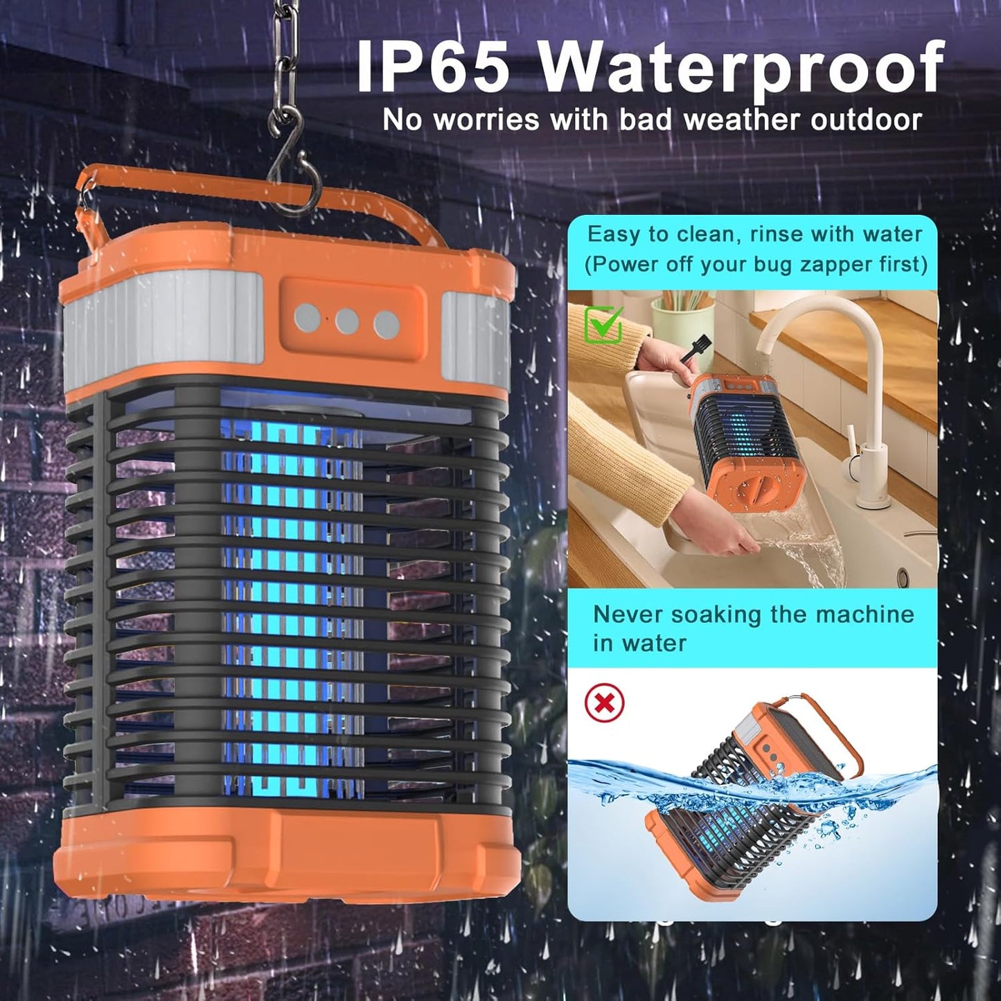 Mosquito Zapper, Solar Bug Zapper 4200V Cordless & Rechargeable Bug Zapper Outdoor with LED Light, Portable Waterproof Electric Fly Zapper with Hook, for Patio Camping Backyard Garden