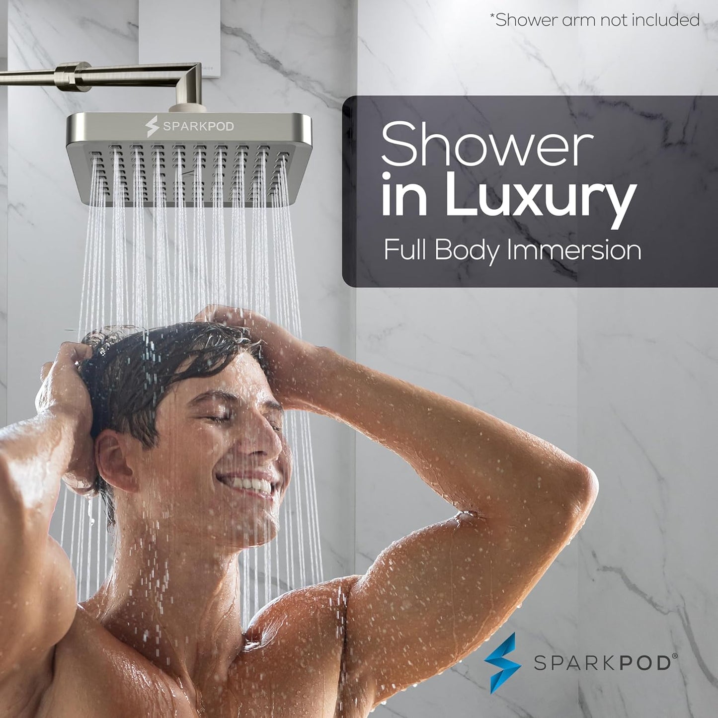 SparkPod Shower Head - High Pressure Rain - Premium Quality Luxury Design - 1-Min Install - Easy Clean Adjustable Replacement for Your Bathroom Shower Heads (Luxury Polished Chrome, 6 Inch Round)