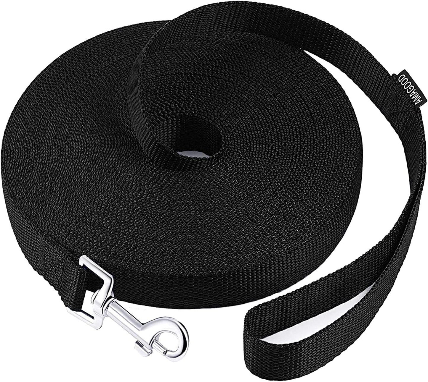 AMAGOOD Dog/Puppy Obedience Recall Training Agility Lead-15 ft 20 ft 30 ft 50 ft Long Leash-for Dog Training,Tie Out,Play,Safety,Camping (15 feet, Black)