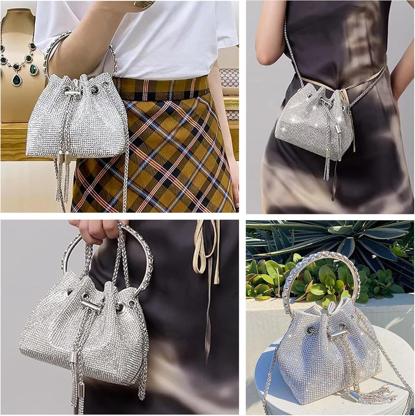 Rhinestone Purse for Women Sparkly Rhinestone Bag Evening Bag Silver Clutch Purses Bling Crossbody Bags for Women