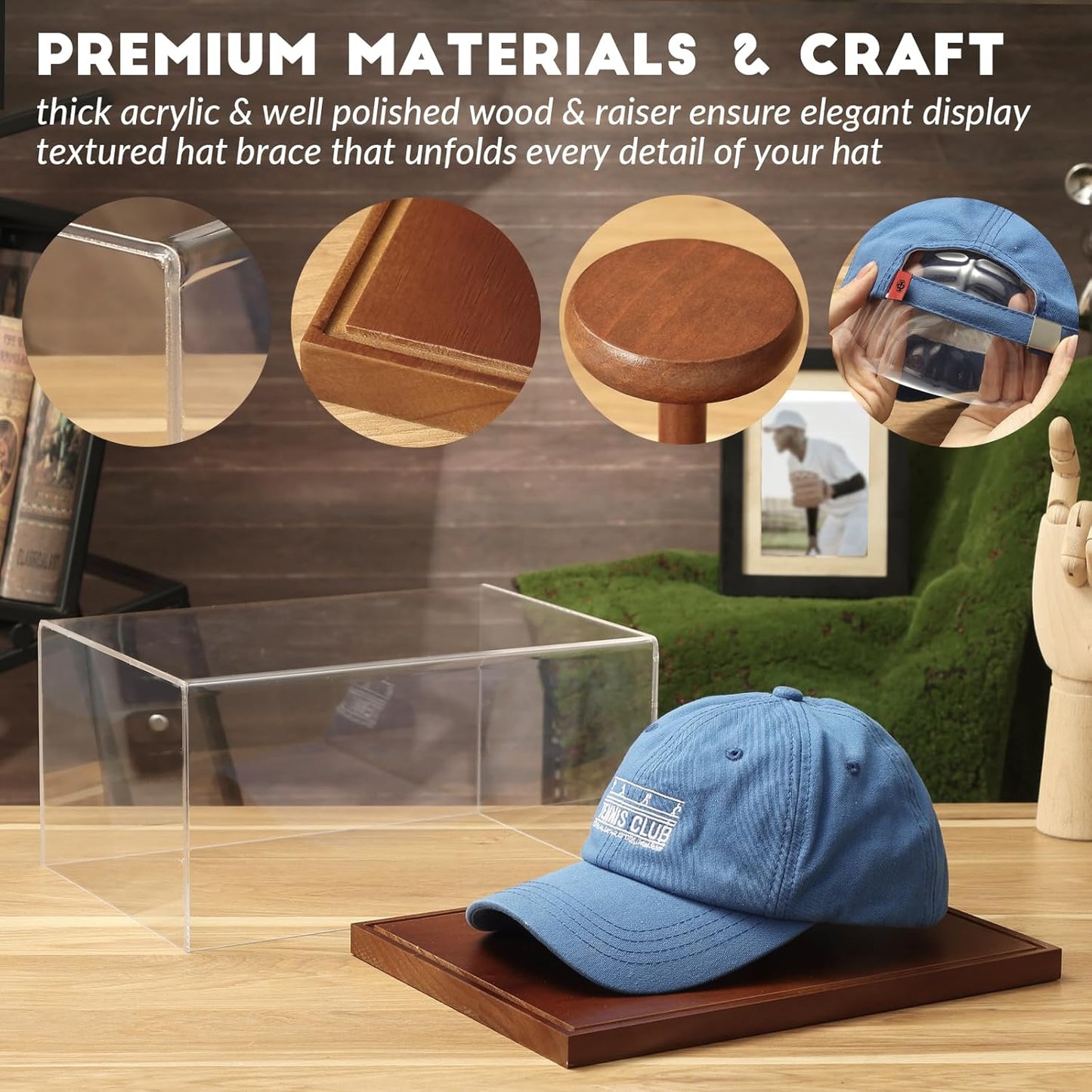 JupDec Baseball Display Case, Clear Cube Baseball Holder with Wooden Base, Autograph Baseball Stand Box for Single Ball, Acacia Wood, Brown, 1 Pack