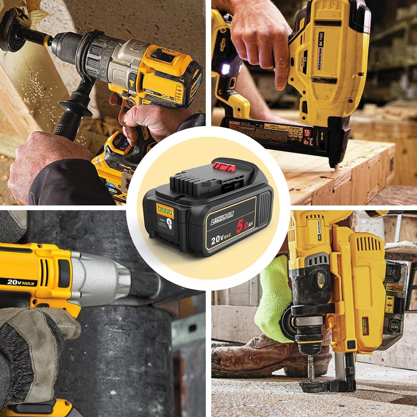 AMICROSS 2 Pack 20V 5000mAh Battery Replacement for Dewalt 20V Battery Compatible with DCB206 DCB200 DCB201 DCB204 20 Volt Lithium-Ion MAX DCD/DCF/DCG Series Cordless Tools & Chargers DCB112 DCB115